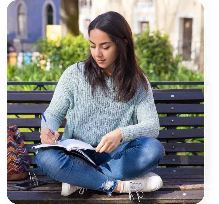 Student reviewing study materials